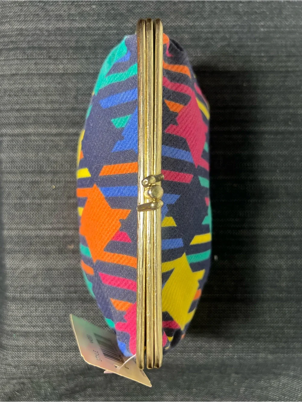 Vintage 80s Trina NWT Kiss Lock Cosmetic Bag Retro 80s Geometric Print